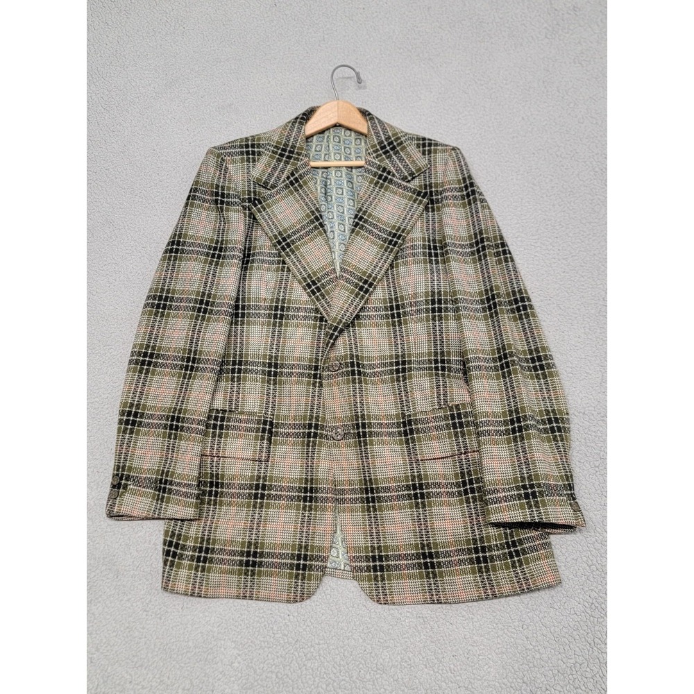 Lucasini Blazer Mens 40R Green Plaid Wool‎ Tweed Sport Coat Double Vent Jacket